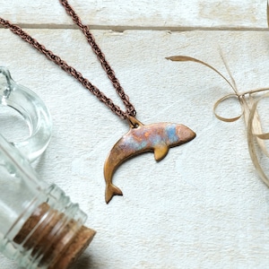 Orca Flame Painted Copper Necklace Pendant * Copper Rainbow Necklace  * 7 Year Anniversary * Copper Jewelry Gifts for Wife * Ocean Animals