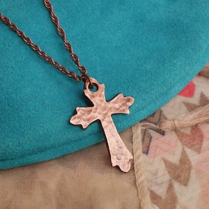 Hand Forged Copper Cross * Hammered Fancy Cross Pendant * Christian Gift for Men or Women * Forged Cross Necklace * Handmade Copper Necklace