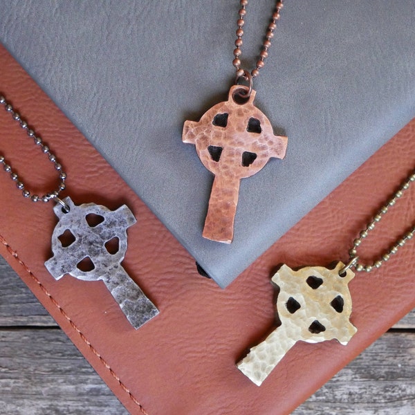 Hand Forged Celtic Cross * Hammered Cross Pendant * Christian Gift for Men or Women * Forged Cross Necklace * Handmade Copper Necklace