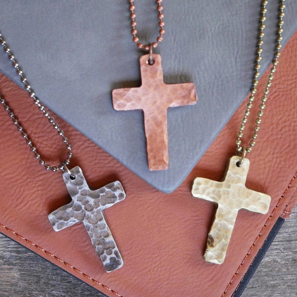 Hand Forged Copper Cross * Hammered Cross Pendant * Christian Gift for Men or Women * Forged Cross Necklace * Handmade Copper Necklace