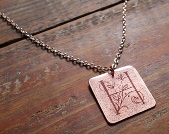 Letter H Natural Brown Earthy Pendant *Copper Necklace * Enamel Jewelry * Boho Jewelry *  Handmade Enamel Jewelry * Necklace Gift for Her