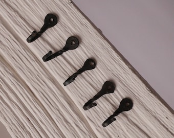 5 Small 1-1/4" Decorative Black Metal Wall Hooks 1 1/4” Twisted Hook Blacksmith Made for keys, jewelry organizer, purse, necklace, and more!