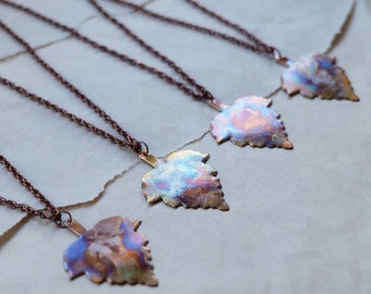 Leaf Flame Painted Copper Necklace Pendant * Copper Rainbow Necklace  * 7 Year Anniversary * Copper Jewelry Gifts for Wife * for Women