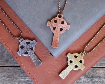 Hand Forged Celtic Cross * Hammered Cross Pendant * Christian Gift for Men or Women * Forged Cross Necklace * Handmade Copper Necklace