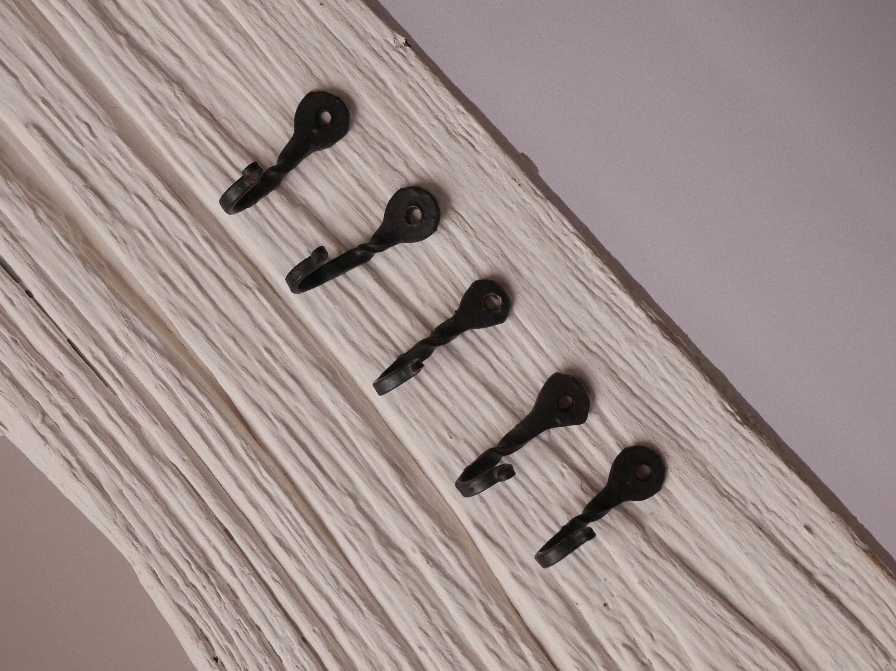 5 Small 1-1/4" Decorative Black Metal Wall Hooks 1 1/4” Twisted Hook Blacksmith Made for keys, jewelry organizer, purse, necklace, and more!