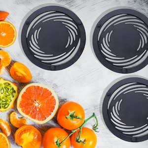 Abstracte onderzetter Set van 3 * metalen onderzetters voor warme gerechten * Zwarte onderzetter voor hete pan * Kookplaathouders * IJzeren pannenrek * Geometrisch