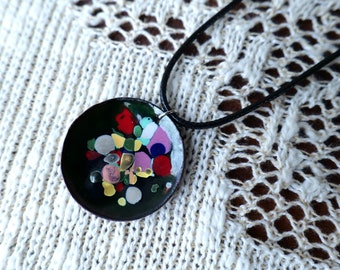 Jackson Polluck Style Jewelry * Enameled Domed Necklace * Necklace for Her * Jewelry for Women* Circle Necklace * Colorful Necklace