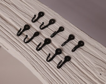 10 Small 1-1/4” Decorative Black Metal Wall Hooks Twisted Hook Lot * Small Hooks* Decorative Hooks * Metal Hooks * Forged Hook * Hooks
