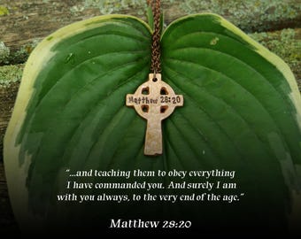 Matthew 28:20 Necklace * I am with you always Necklace * Bible Verse Gifts * Christian Cross Jewelry for Men for Women * Matthew 28 Pendant