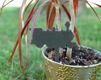 Estaca de jardín con forma de tren * Decoración de maceta de metal * Decoraciones para plantas de interior * Decoraciones de estacas para exteriores * Accesorios para jardines de hadas * Locomotora