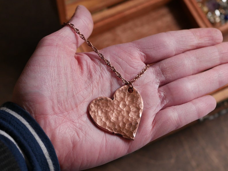 Hammered Heart Pendant Love 7th Hand Forged Copper Heart Necklace 7 Year Anniversary Gift for Women or Her Handmade Copper Necklace