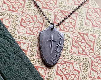 Shield of Faith Pendant* Hammered Shield Pendant * Christian Gift for Men or Women * Forged Armor of God Necklace * Ephesians 6:10-18 Verse