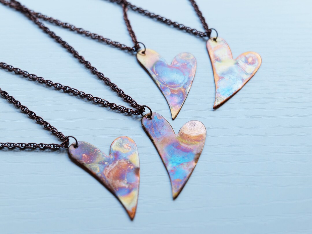 Heart Flame Painted Copper Necklace Pendant Copper Rainbow Necklace 7