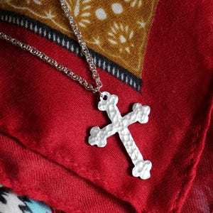 Hand Forged Aluminum Catholic Cross * Orthodox Cross Pendant * Gift for Men or Women * Forged Cross Necklace * Handmade Aluminum Jewelry
