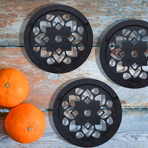 Flower Trivet Set of 3 * Metal Trivets for Hot Dishes * Black Trivets for Hot Pan * Hot Plate Holders * Iron Pot Stand * Hot Plate