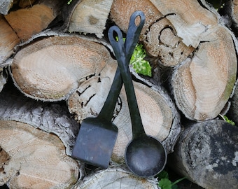 Hand Forged Steel Ladle and Spatula Set * Blacksmith Made Utensil Set * Hand Forged Kitchen Utensils *  BBQ Spoon and Spatula