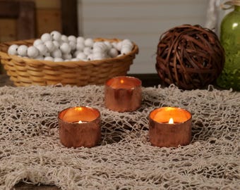 Set of 3 Hammered Copper Tealight Holder * Handmade Tealight Candle Holder * Copper Anniversary Gifts for Him for Her * 7 Year Anniversary