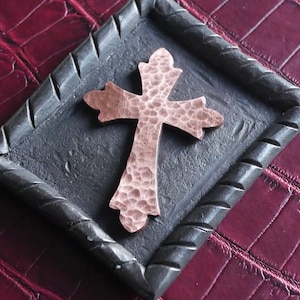 Hand Forged Fancy Copper Cross * Hammered Pocket Cross * Small Cross * Personalized Cross with Bible Verse * Christian Gift Men Women