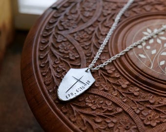 Large Shield of Faith Pendant* Shield Pendant * Christian Gift for Men or Women * Forged Armor of God Necklace * Ephesians 6:10-18 Verse