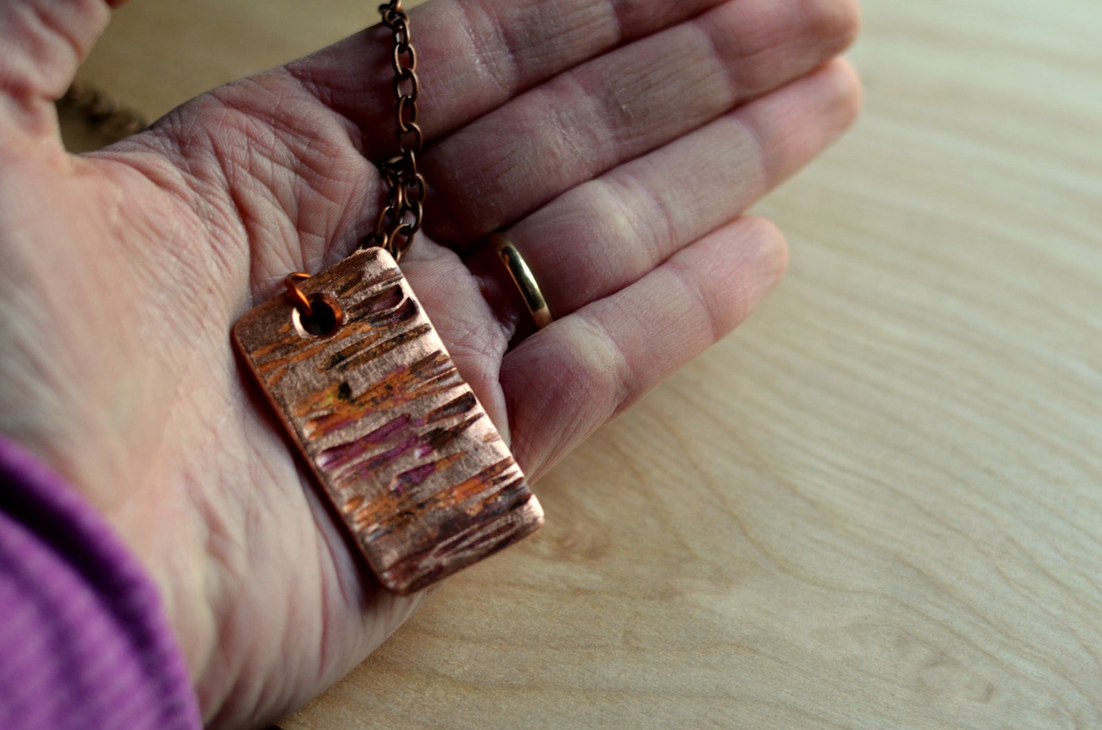 Hammered Copper Necklace Pendant Copper 7th Anniversary Gift Etsy
