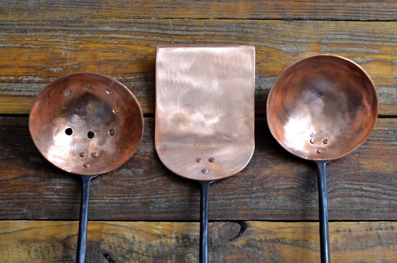 Hand Copper Utensils Blacksmith Made Utensil Set Etsy