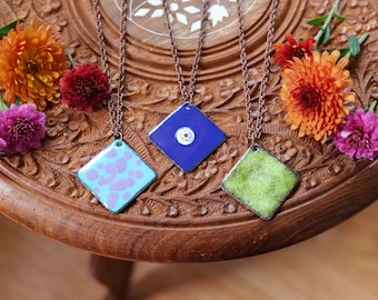 Minimalist Style Jewelry * Enameled Square Necklace * Necklace for Her * Jewelry for Women* Geometric Necklace * Copper Necklace