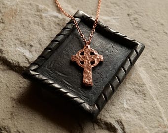 Forged Raw Copper Celtic Cross * Hammered Cross Pendant * Christian Gift for Men or Women * Forged Cross Necklace *Handmade Copper Necklace