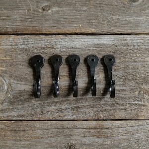 5 Medium 2 Black Decorative Metal Wall Hooks Hand Forged Small Blacksmith Made for jewelry, coats, towels, keys image 2