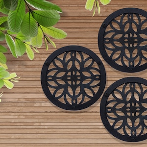 Bladonderzetter Set van 3 * metalen onderzetters voor warme gerechten * Zwarte onderzetter voor hete pan * Kookplaathouders * IJzeren pannenstandaard * pannenlap