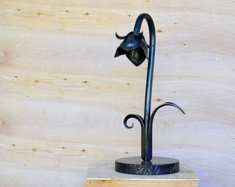 Metal Flower Lamp * Blacksmith Made Lamp Art * Hand Forged Table Lamp * Handmade Industrial Lamp for Your Living Room and Home