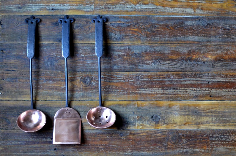 Hand Copper Utensils Blacksmith Made Utensil Set Etsy