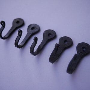 5 Small 1-1/4&quot; Not Twisted Decorative Black Metal Wall Hooks 1 1/4” Hook Blacksmith Made for keys, jewelry organizer, purse, necklace