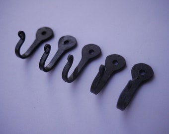 5 Small 1-1/4" Not Twisted Decorative Black Metal Wall Hooks 1 1/4” Hook Blacksmith Made for keys, jewelry organizer, purse, necklace