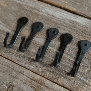 5 Medium 2&quot; Not Twisted Black Decorative Metal Wall Hooks Hand Forged Small Blacksmith Made for jewelry, coats, towels, keys