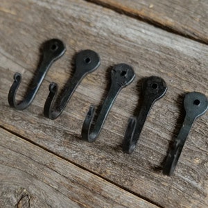 5 Medium 2" Not Twisted Black Decorative Metal Wall Hooks Hand Forged Small Blacksmith Made for jewelry, coats, towels, keys