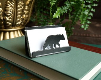 Bear Business Card Holder for Desk * Business Card Display * Handmade Metal Business Card Holder with Bear