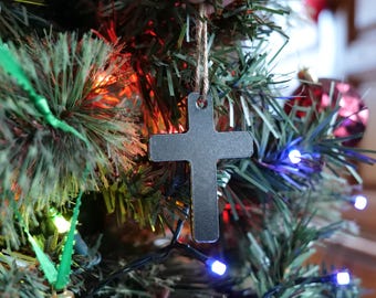 Metall Kreuz Ornament für Baum * Christliche Weihnachtsdekoration * Religiöses Geschenk * Basic Kreuz Ornament