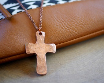 Hand Forged Copper Cross * Hammered Cross Pendant * Christian Gift for Men or Women * Forged Cross Necklace * Handmade Basic Copper Necklace