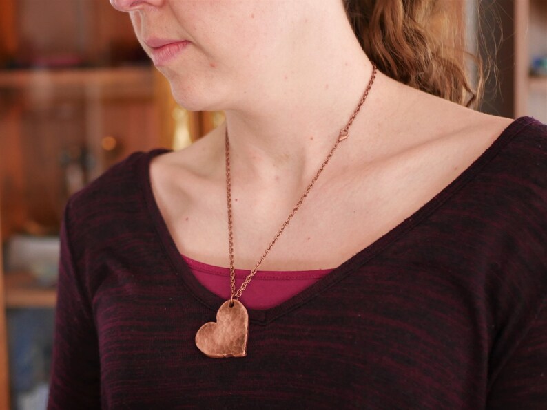 Hammered Heart Pendant Love 7th Hand Forged Copper Heart Necklace 7 Year Anniversary Gift for Women or Her Handmade Copper Necklace