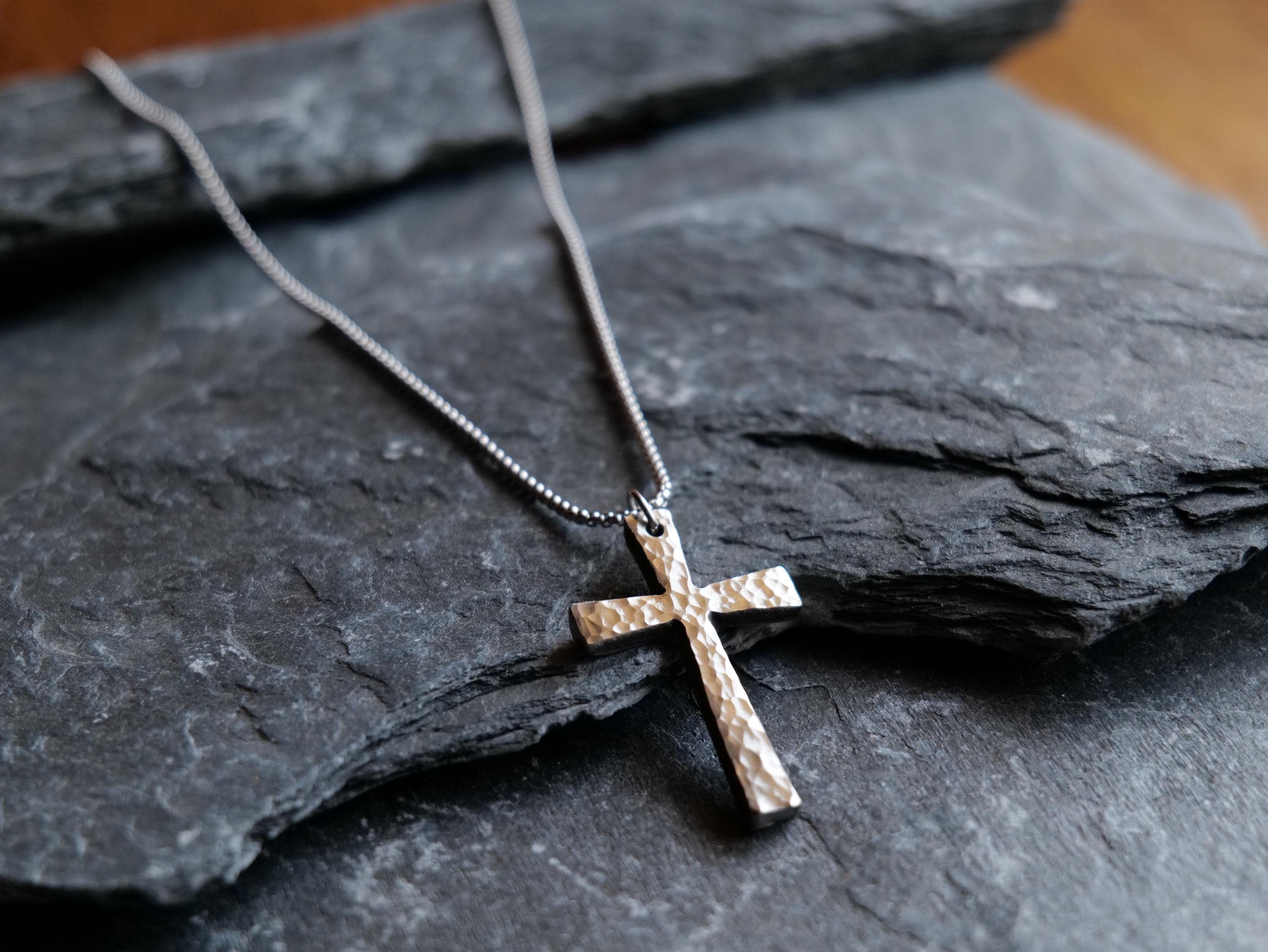 Hand Forged Large Stainless Steel Cross * Hammered Cross Pendant