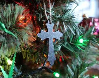 Metall Kreuz Ornament für Baum * Christliche Weihnachtsdekoration * Religiöses Geschenk * Ausgefallenes Kreuz Ornament