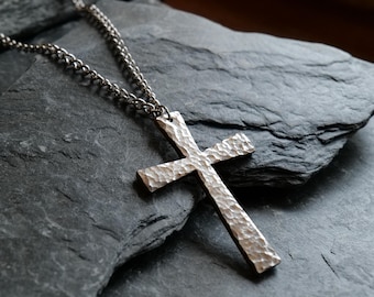 Hand Forged 3" Stainless Steel Cross Pendant * Large Cross Necklace * Christian Gift for Men Women * Cross Necklace * Pectoral Tapered Cross