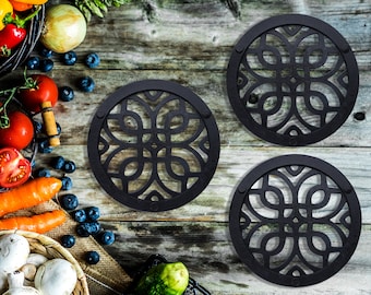 Celtic Knot Trivet Set of 3 * Metal Trivets for Hot Dishes * Black Trivet for Hot Pan * Hot Plate Holders * Iron Pot Stand
