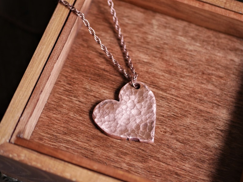 Hammered Heart Pendant Love 7th Hand Forged Copper Heart Necklace 7 Year Anniversary Gift for Women or Her Handmade Copper Necklace