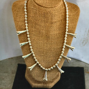 Beautiful Sterling Silver Squash Blossom Necklace with 7MM  beads. Handmade  FREE SHIPPING