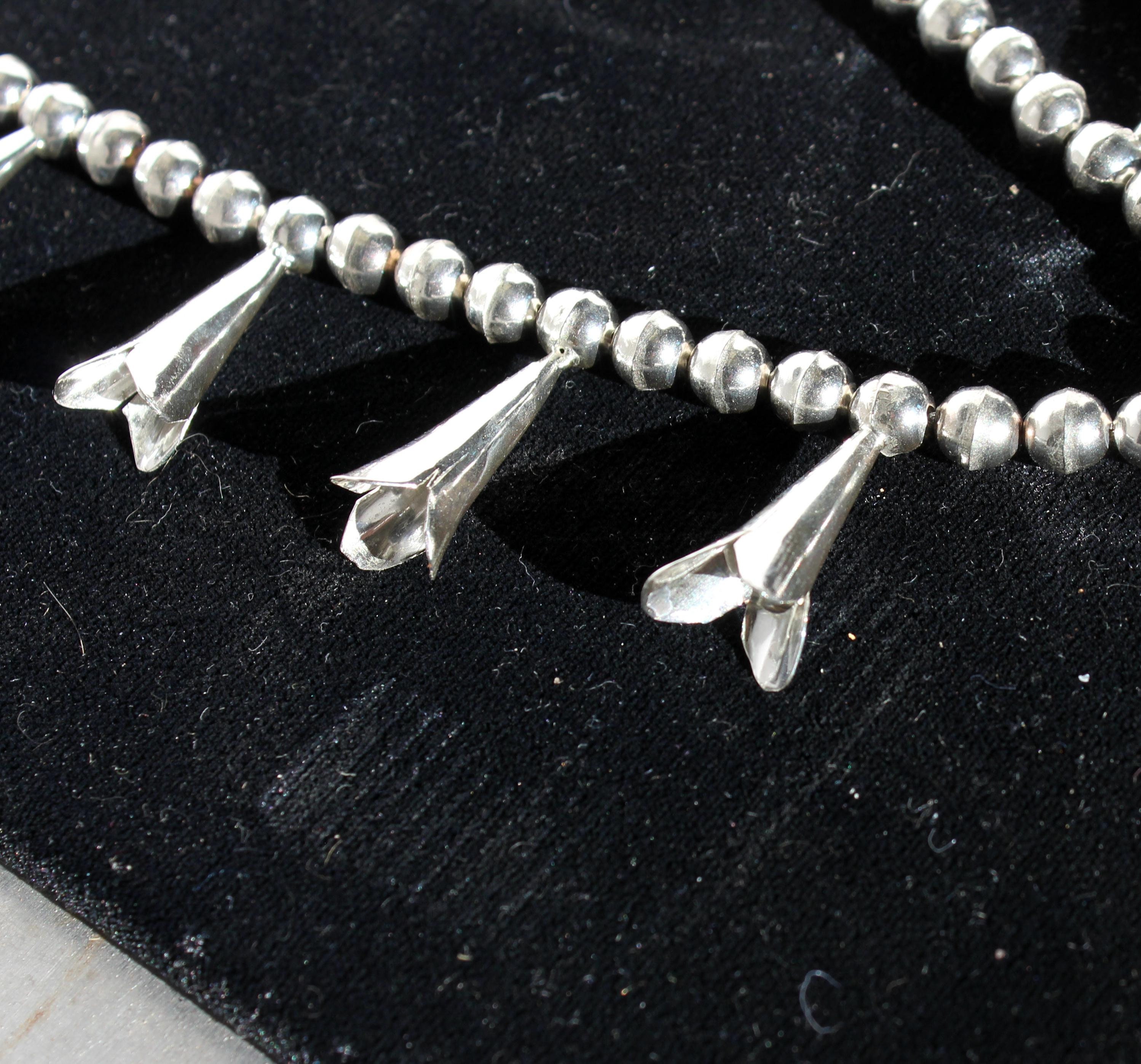 Beautiful Sterling Silver Squash Blossom Necklace With 7MM Beads
