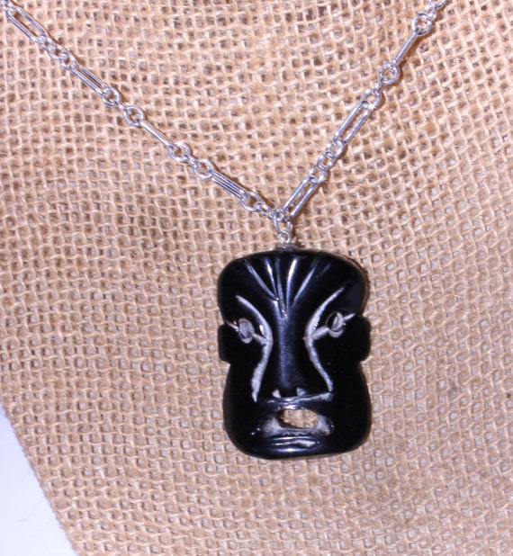 vintage Maui black coral face mask pendant - image 6