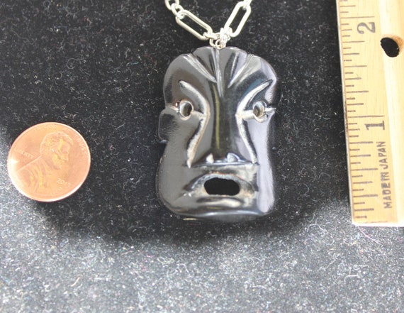vintage Maui black coral face mask pendant - image 3