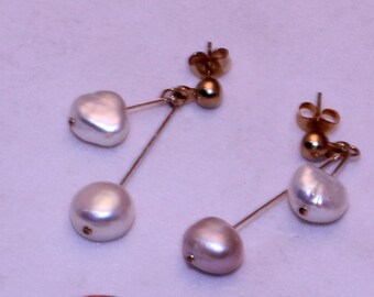 Freshwater Cultured pearls dangle earrings with 14K gold post, Gold filled friction nuts.free shipping.