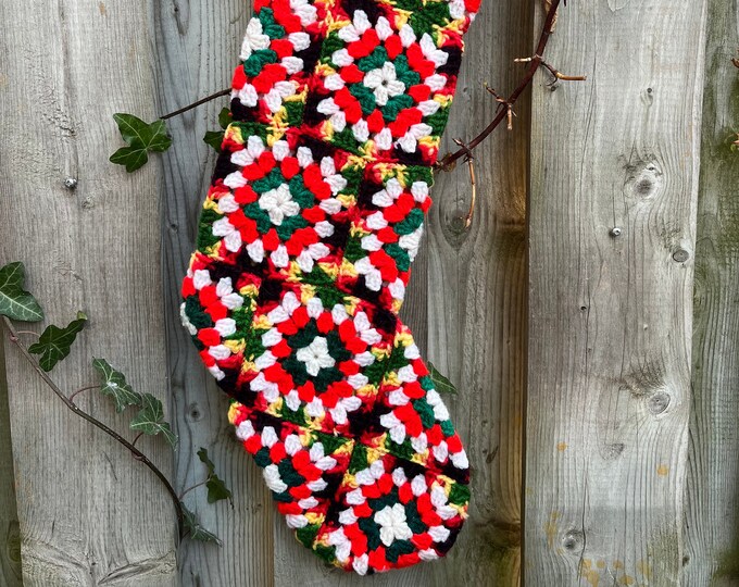 Vintage Crochet Christmas Stocking Crocheted Granny Style Square